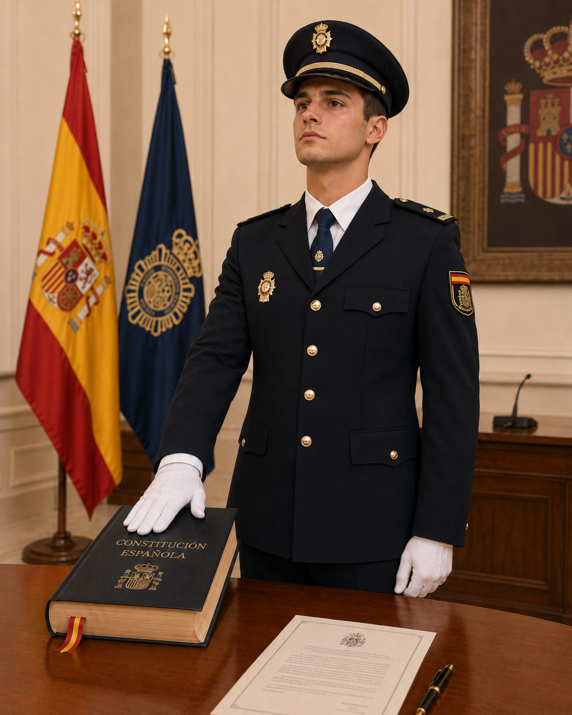 Boceto a lápiz: juramento del cargo como Policía Nacional
