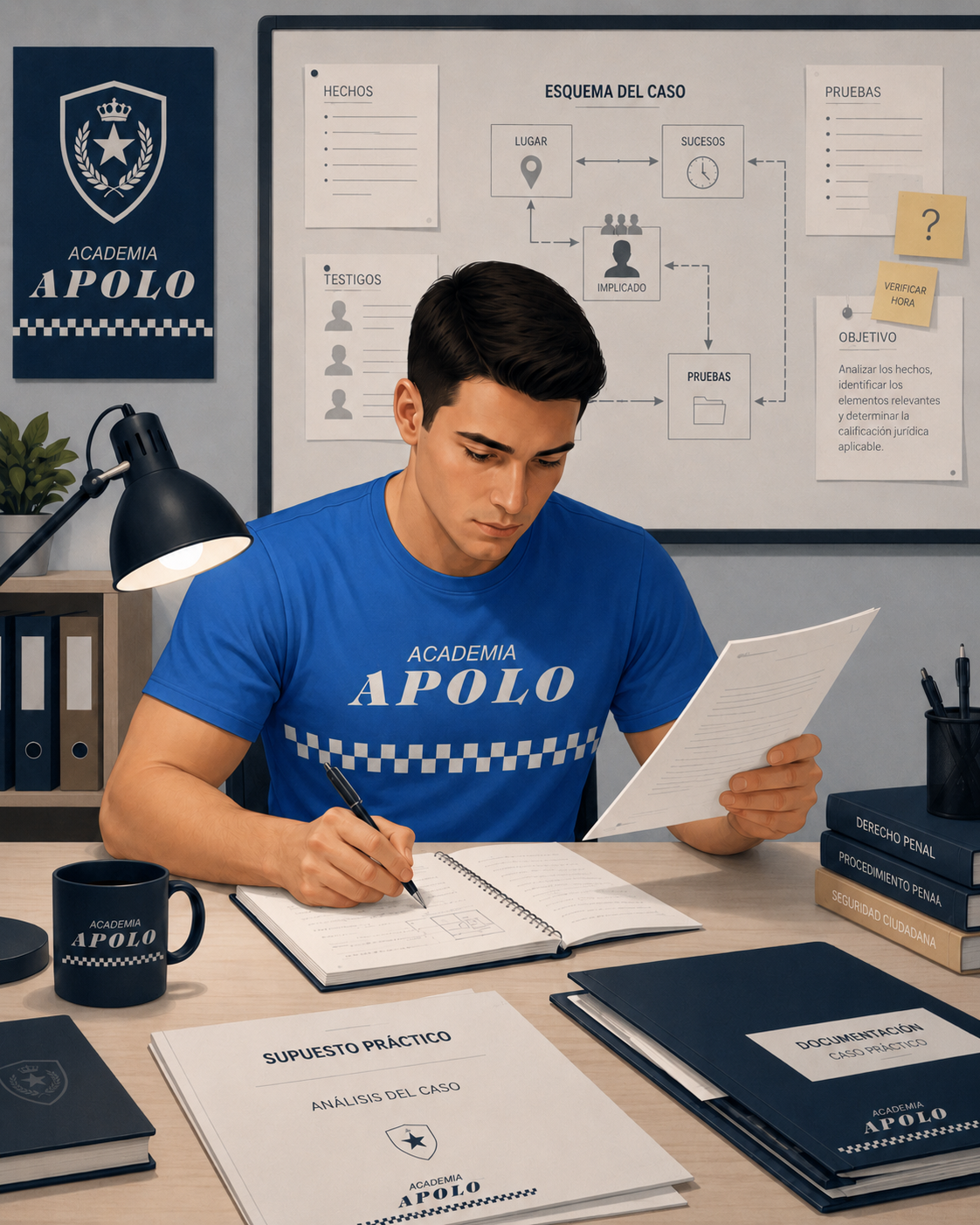 Boceto a lápiz: opositor realizando un test de personalidad
